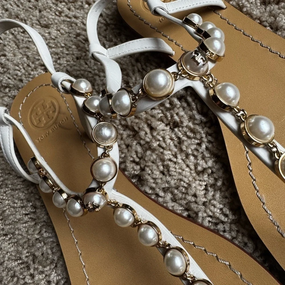 Tory Burch Emmy Pearl Thong Sandals White